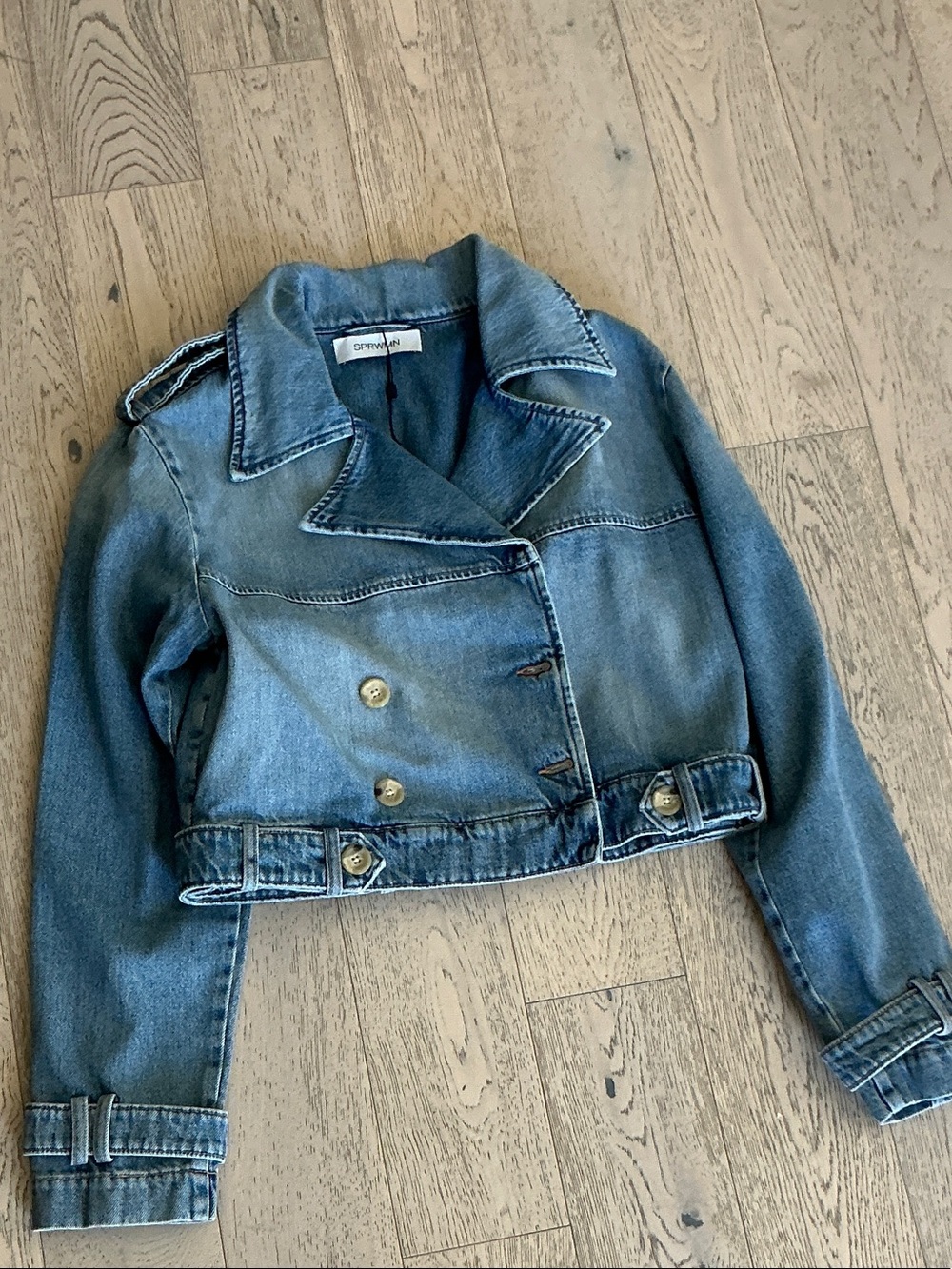 Cropped Denim Jacket in Washed Blue by SPRWMN